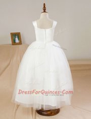 Straps Sleeveless Tulle Flower Girl Dresses Ruching Zipper