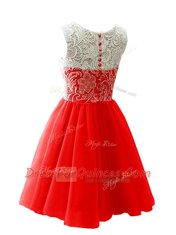 A-line Prom Evening Gown Red Scoop Chiffon Sleeveless Mini Length Clasp Handle