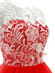 A-line Prom Evening Gown Red Scoop Chiffon Sleeveless Mini Length Clasp Handle