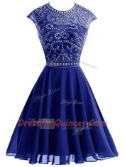 Scoop Sleeveless Backless Mini Length Beading Evening Dress