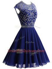 Scoop Sleeveless Backless Mini Length Beading Evening Dress
