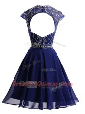 Scoop Sleeveless Backless Mini Length Beading Evening Dress
