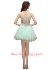 Cheap Scoop Sleeveless Organza Mini Length Zipper Prom Evening Gown in Apple Green with Beading and Appliques