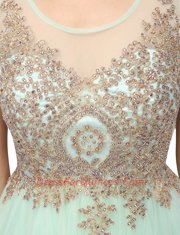 Cheap Scoop Sleeveless Organza Mini Length Zipper Prom Evening Gown in Apple Green with Beading and Appliques