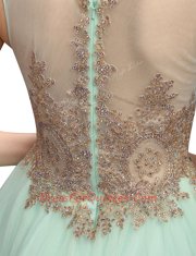 Cheap Scoop Sleeveless Organza Mini Length Zipper Prom Evening Gown in Apple Green with Beading and Appliques