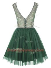 Modern Scoop Sleeveless Tulle Homecoming Dress Beading and Appliques Zipper