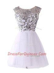 Top Selling Scoop White A-line Sequins Dress for Prom Backless Tulle Cap Sleeves Mini Length