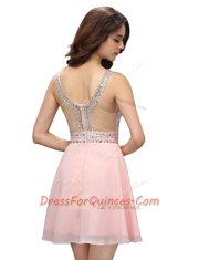Chic V-neck Sleeveless Zipper Baby Pink Chiffon
