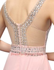 Chic V-neck Sleeveless Zipper Baby Pink Chiffon
