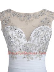 White Scoop Backless Beading Evening Dress Brush Train Sleeveless