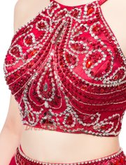 Organza High-neck Sleeveless Zipper Beading Prom Gown in Red