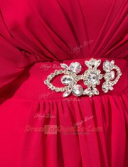 Great Coral Red Satin Zipper V-neck Half Sleeves Floor Length Prom Dress Beading