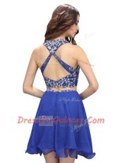 Royal Blue Prom Dress Prom and Party and For with Beading Scoop Sleeveless Criss Cross