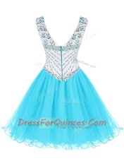 Top Selling Beading Dress for Prom Baby Blue Zipper Sleeveless Mini Length