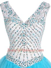 Top Selling Beading Dress for Prom Baby Blue Zipper Sleeveless Mini Length