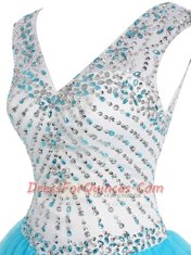 Top Selling Beading Dress for Prom Baby Blue Zipper Sleeveless Mini Length