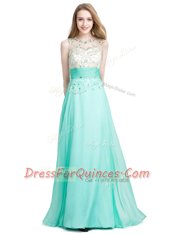 Turquoise Zipper Scoop Beading Prom Dress Chiffon Sleeveless