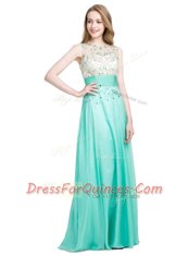 Turquoise Zipper Scoop Beading Prom Dress Chiffon Sleeveless