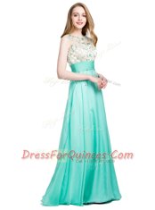 Turquoise Zipper Scoop Beading Prom Dress Chiffon Sleeveless