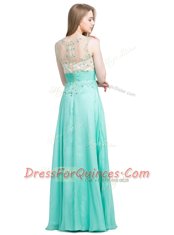 Turquoise Zipper Scoop Beading Prom Dress Chiffon Sleeveless