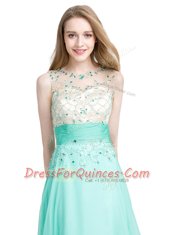 Turquoise Zipper Scoop Beading Prom Dress Chiffon Sleeveless
