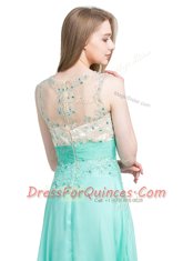 Turquoise Zipper Scoop Beading Prom Dress Chiffon Sleeveless