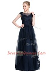 Floor Length Zipper Prom Gown Black for Prom and Party with Beading