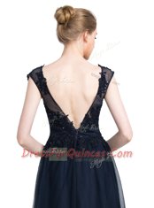 Floor Length Zipper Prom Gown Black for Prom and Party with Beading