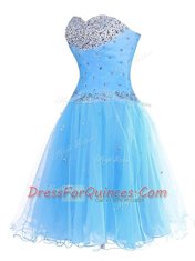 Blue Sweetheart Lace Up Beading Evening Dress Sleeveless