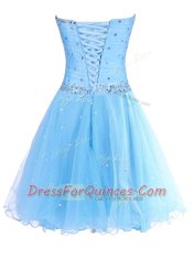 Blue Sweetheart Lace Up Beading Evening Dress Sleeveless
