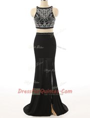 Shining Scoop Sleeveless Chiffon Prom Gown Beading Brush Train Zipper