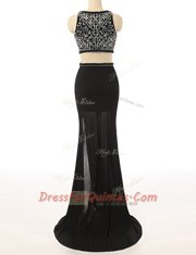 Shining Scoop Sleeveless Chiffon Prom Gown Beading Brush Train Zipper