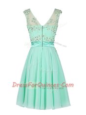 Admirable Turquoise Chiffon Zipper Scoop Sleeveless Knee Length Prom Dresses Beading and Appliques