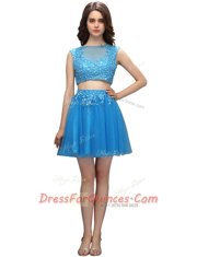 Dazzling Tulle Sleeveless Mini Length Prom Dresses and Beading and Appliques