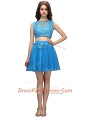 Dazzling Tulle Sleeveless Mini Length Prom Dresses and Beading and Appliques
