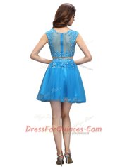 Dazzling Tulle Sleeveless Mini Length Prom Dresses and Beading and Appliques