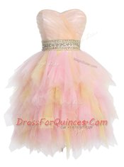Tulle Sweetheart Sleeveless Zipper Beading and Ruffled Layers Prom Gown in Multi-color