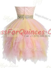 Tulle Sweetheart Sleeveless Zipper Beading and Ruffled Layers Prom Gown in Multi-color