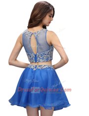 Organza Bateau Sleeveless Zipper Beading Prom Dress in Blue