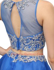Organza Bateau Sleeveless Zipper Beading Prom Dress in Blue
