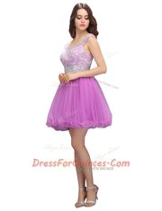 Lilac Cap Sleeves Organza Zipper Homecoming Dress for Prom and Party