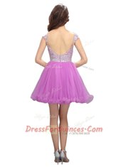 Lilac Cap Sleeves Organza Zipper Homecoming Dress for Prom and Party