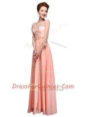 Dazzling Peach Scoop Zipper Beading Dress for Prom 3 4 Length Sleeve