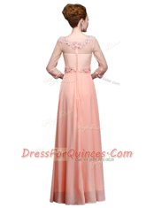 Dazzling Peach Scoop Zipper Beading Dress for Prom 3 4 Length Sleeve