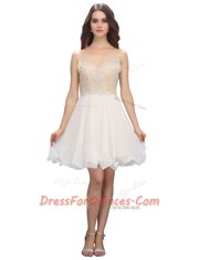 Charming Sleeveless Mini Length Beading Backless Prom Dress with White