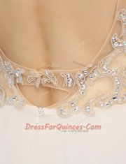 Charming Sleeveless Mini Length Beading Backless Prom Dress with White