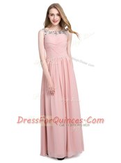 Pink Scoop Zipper Beading Prom Party Dress Sleeveless