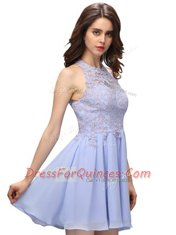 Perfect Chiffon Halter Top Sleeveless Zipper Beading and Lace Prom Dresses in Lavender