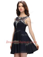 Custom Designed Knee Length Empire Sleeveless Black Dress for Prom Zipper