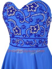 Perfect Blue Zipper Beading Chiffon Sleeveless